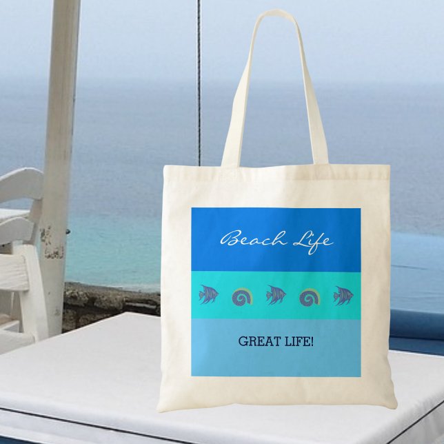 Chic Blue Rand Fish and Snäckors Beach Life Tygkasse (Skapare uppladdad)
