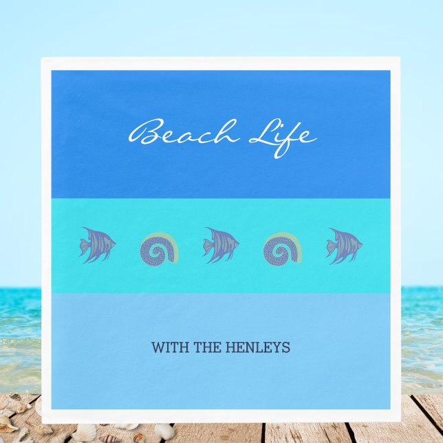Chic Blue Rand Fish Snäcka Family Beach House Pappersservett (Skapare uppladdad)