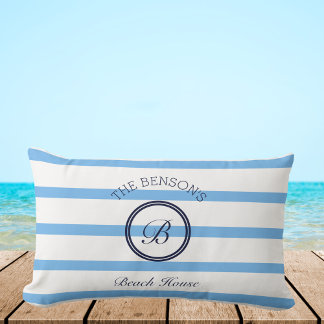 Chic Blue Rand Monogram Family Beach House Lumbarkudde