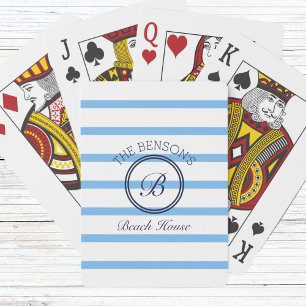 Chic Blue Rand Monogram och Family Namn Beach Casinokort