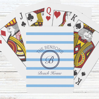 Chic Blue Rand Monogram och Family Namn Beach Casinokort