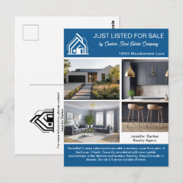 Chic Blue Real Estate Company House Listing Vykort