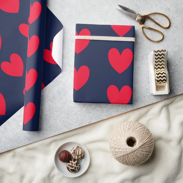 Chic blue &red hearts valentine presentpapper (Hantverk)