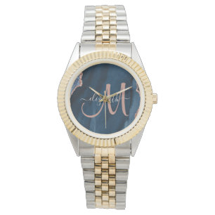Chic Blue Ro Glitter Guld Agate Anpassningsbar Mon Armbandsur
