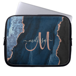 Chic Blue Ro Glitter Guld Agate Anpassningsbar Mon Laptop Fodral