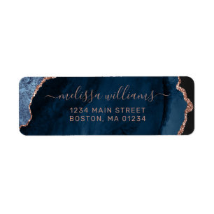 Chic Blue Ro Glitter Guld Agate Retrun Adress Returadress Etikett