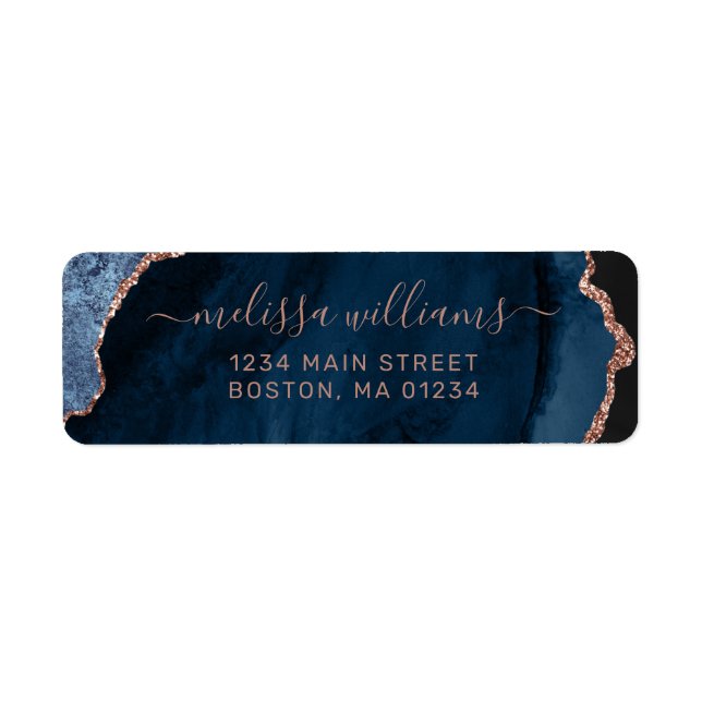 Chic Blue Ro Glitter Guld Agate Retrun Adress Returadress Etikett (Framsidan)