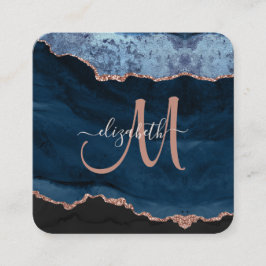 Chic Blue Ro Glitter Guld Agate-skript Monogram Fyrkantigt Visitkort