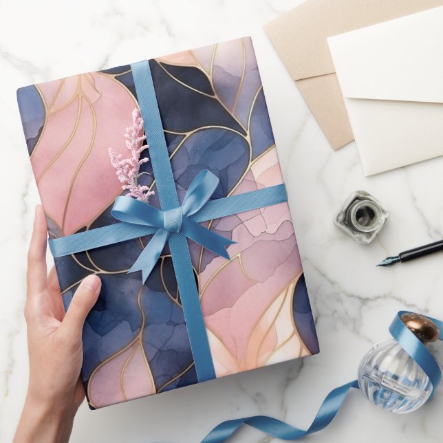 Chic Blue Rosa Abstrakt Birthday Presentpapper (Gifting)