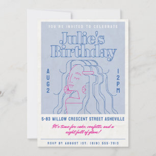 Chic Blue & Rosa Birthday bjudande - Glam Girl Inbjudningar