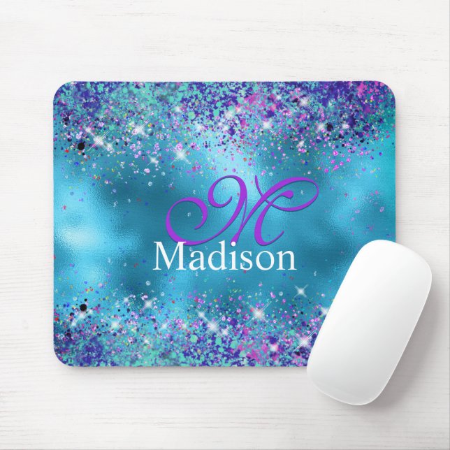 Chic Blue rosa iridescent glitter monogram Musmatta (Med mus)