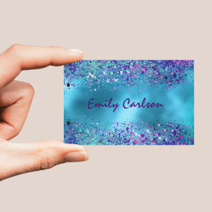 Chic Blue rosa Iriscent glitter Visitkort