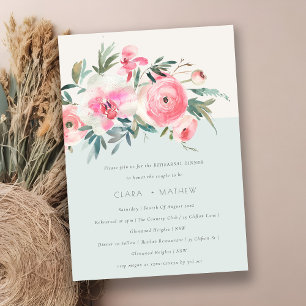 Chic Blue Rosa ros Orchid Flora Rehearsal Middag Inbjudningar