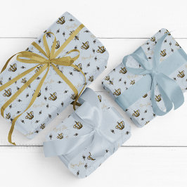 Chic Blue Royal Guld Krona Queen Bee Presentpapper