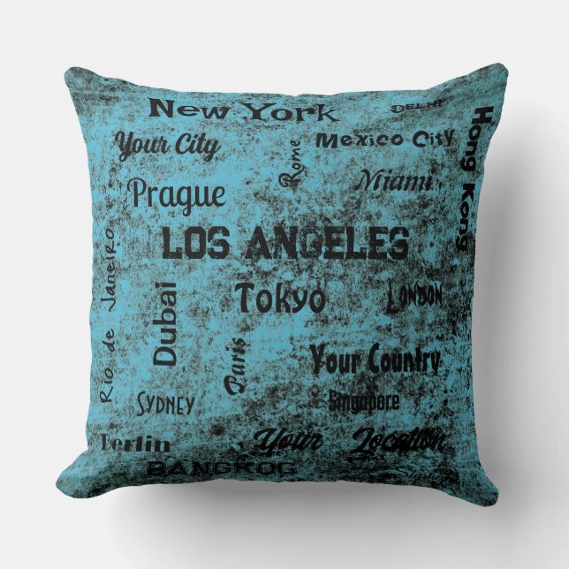 chic Blue Rustic mega-städer i världen Kudde (Framsida)