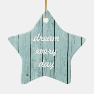 Chic Blue Rustic Wood Julgransprydnad Keramik
