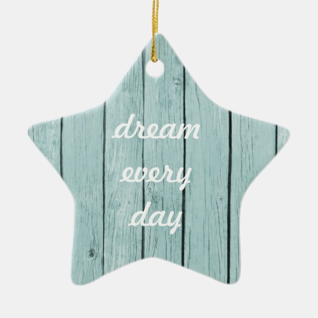 Chic Blue Rustic Wood Julgransprydnad Keramik (Framsidan)