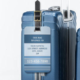 Chic Blue Silver Metallic Rand Luggage Tag Bagagebricka