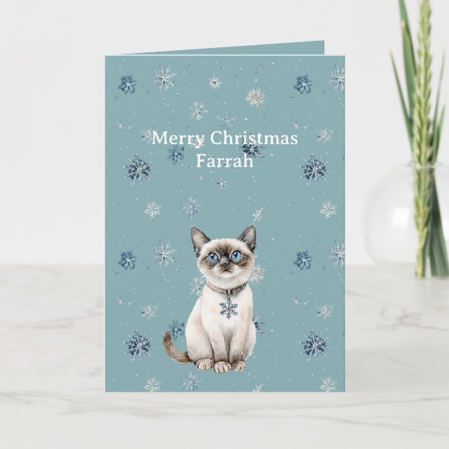 Chic Blue Snowflakes White Kitten Kort (Framsida)
