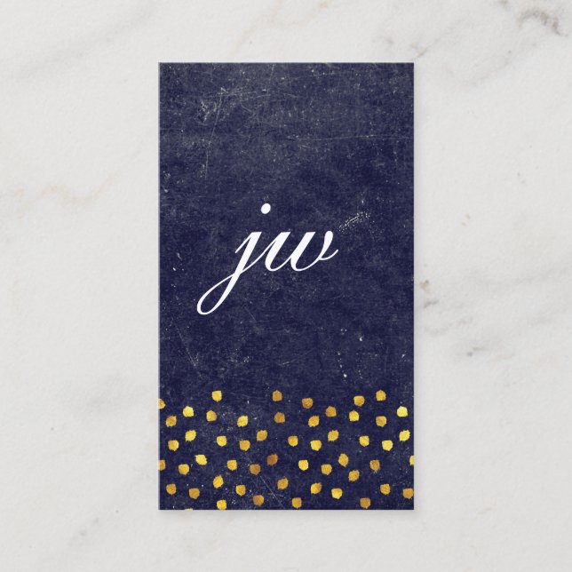 chic blue struktur med golden spots monogram visitkort (Framsida)