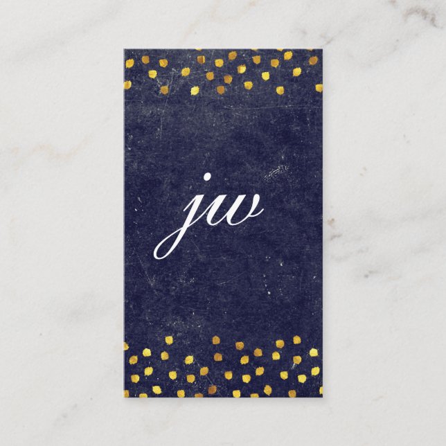 chic blue struktur med golden spots monogram visitkort (Framsida)