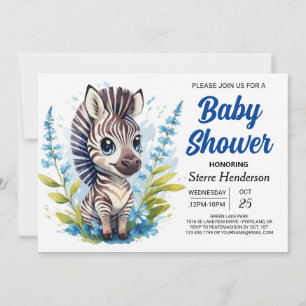 Chic Blue Surprise Zebra Boy Shower Inbjudningar