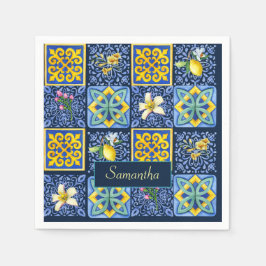 Chic Blue teal Sicilian citrus Mediterranean Pappersservett