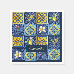 Chic Blue teal Sicilian citrus Mediterranean Pappersservett