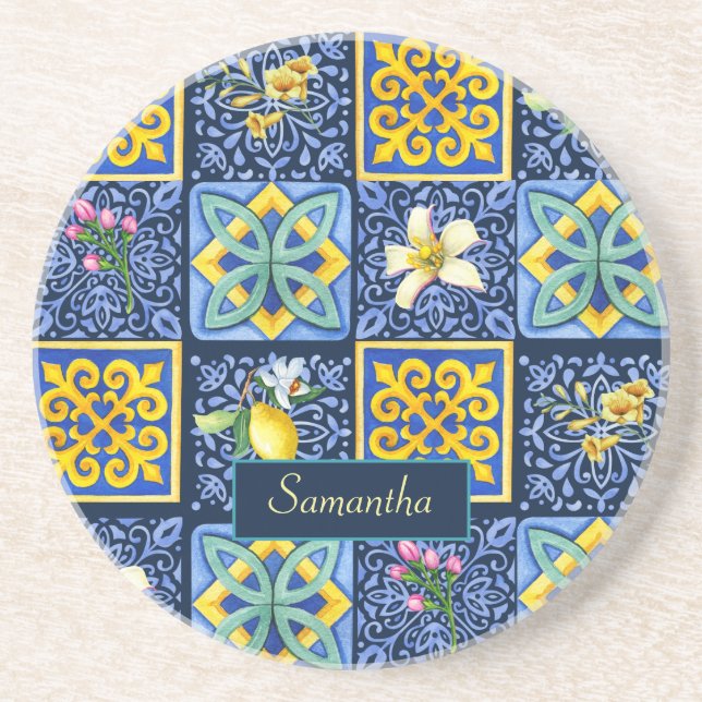 Chic Blue teal Sicilian citrus Mediterranean Underlägg (Framsidan)
