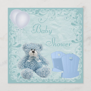 Chic Blue Teddy & Crib Pojke Shower Inbjudningar