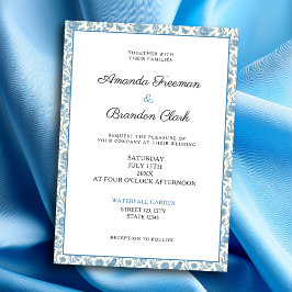 Chic Blue Toile de Jouy Blommigt Gräns Bröllop Inbjudningar