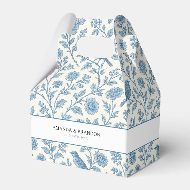Chic Blue Toile de Jouy Blommigt Gräns Bröllop Presentaskar (Baksidan Sidan)