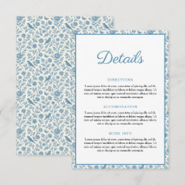 Chic Blue Toile de Jouy Blommigt Gräns Bröllop Tilläggskort