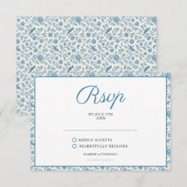 Chic Blue Toile de Jouy Floral Border Wedding OSA Kort