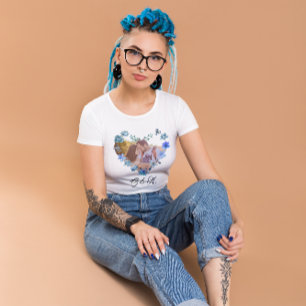 Chic Blue Watercolor Blommigt Heart Photo Valentin T Shirt
