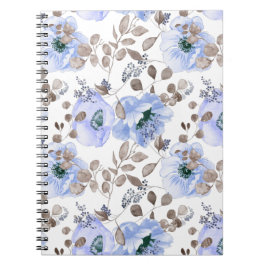 Chic Blue Watercolor Flowers Anteckningsbok