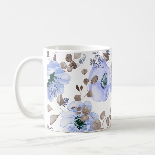 Chic Blue Watercolor Flowers Kaffemugg (Vänster)