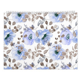 Chic Blue Watercolor Flowers Kalender