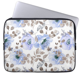 Chic Blue Watercolor Flowers Laptop Fodral