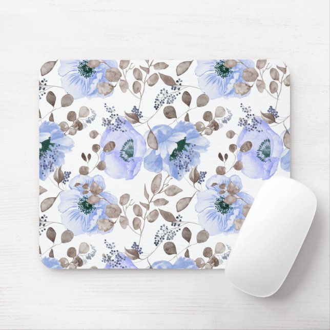Chic Blue Watercolor Flowers Musmatta (Med mus)