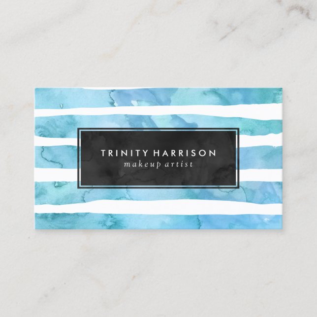 Chic Blue Watercolor Rand | Chalkboard Visitkort (Framsida)