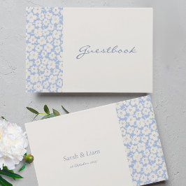 Chic Blue & White Blommigt Bröllop Guest Bok