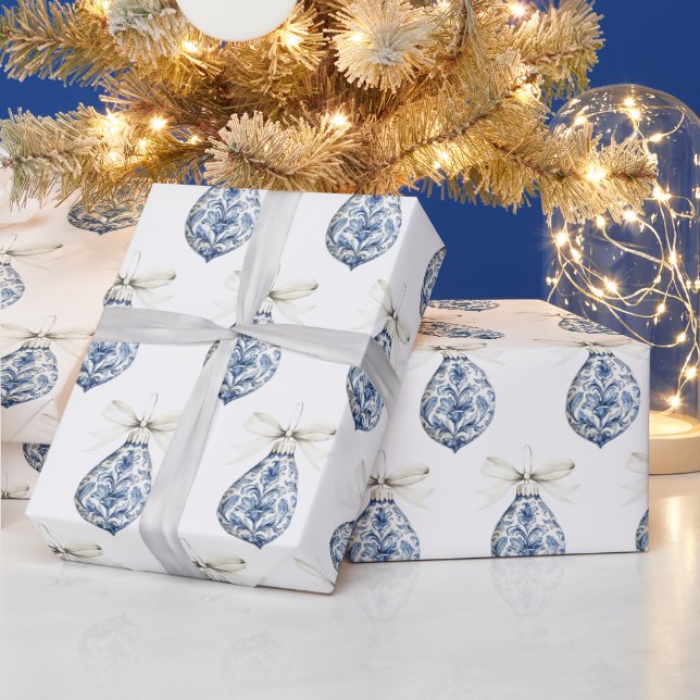 Chic Blue White Bows Ornaments Christmas Presentpapper (Helgdagar)