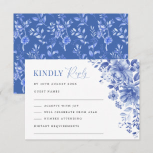 Chic Blue White Chinoiserie Blommigt Bröllop OSA Kort