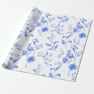 Chic Blue White Chinoiserie Blommigt Porcelain Presentpapper