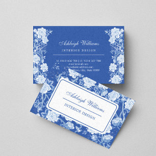 Chic Blue White Chinoiserie Flower Inredingsdesign Visitkort