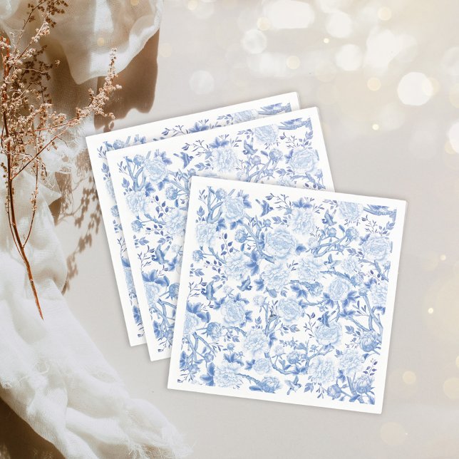 Chic Blue White Chinoiserie Flower Porcelain Pappersservett (Skapare uppladdad)