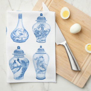 Chic Blue White Chinoiserie Porcelain Ginger Burk Kökshandduk