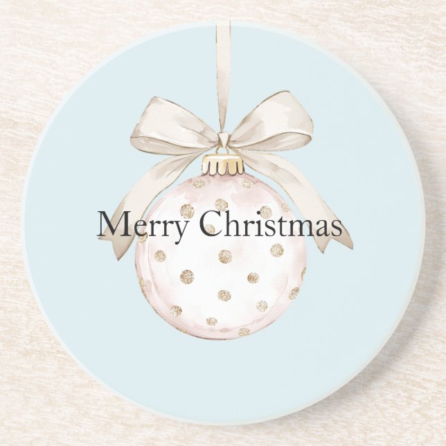 Chic Blue White Dots Bow Ornament jul Underlägg (Framsidan)