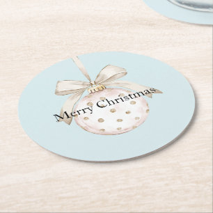 Chic Blue White Dots Bow Ornament jul Underlägg Papper Rund